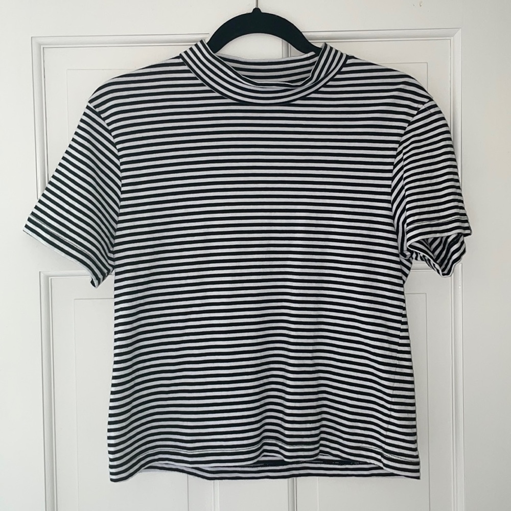 Lazy Oaf striped black and white mock neck tee